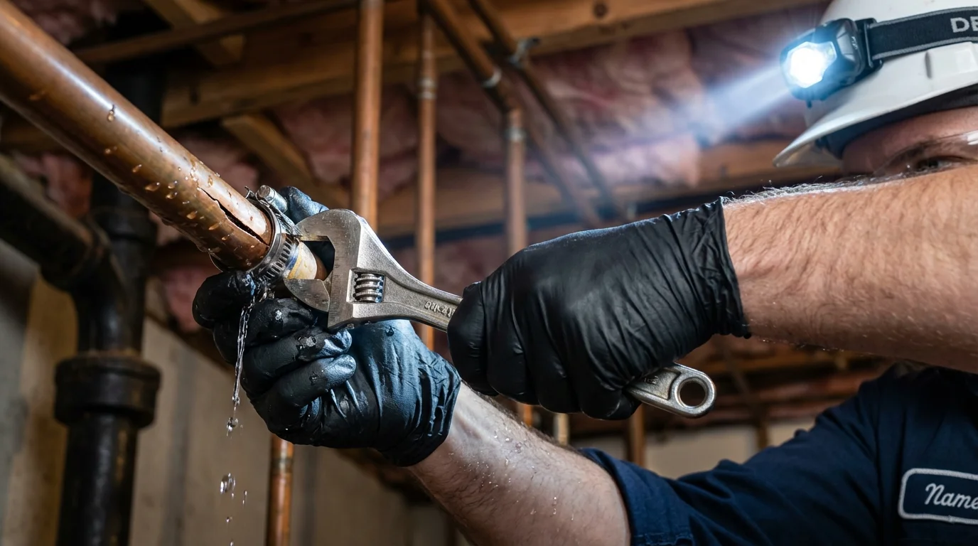 Emergency pipe clamp repair being performed by a Johns Plumbing LLC plumber in Paoli