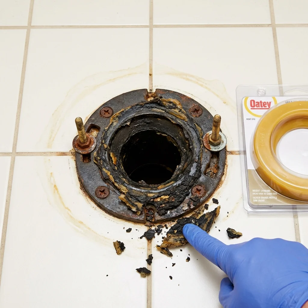Failed wax ring showing water seepage at the base of a toilet in a Paoli, PA home