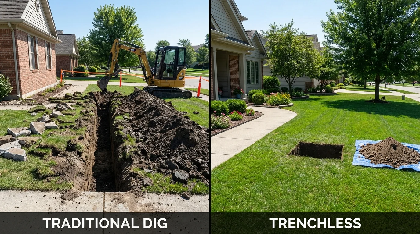 Trenchless sewer repair with minimal yard damage versus traditional excavation in Paoli, PA